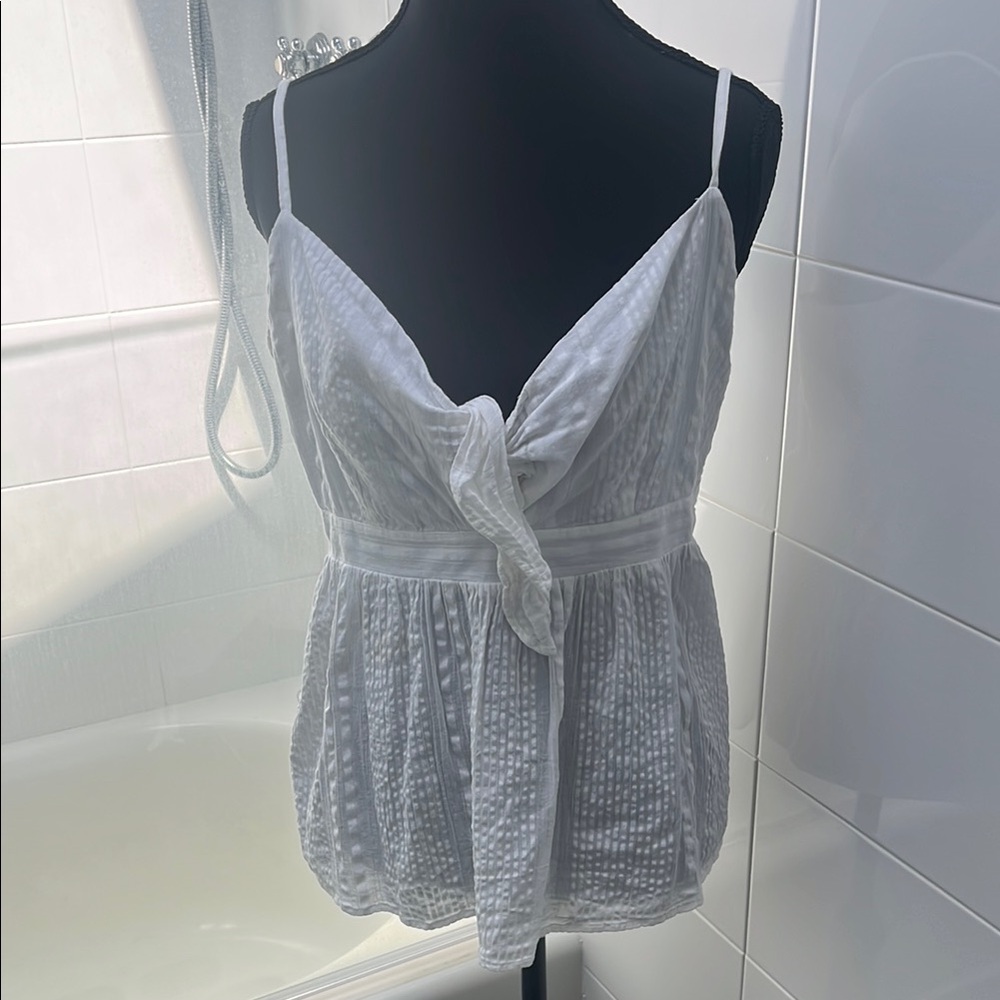 LOFT White Textured Tank Top with Front Tie